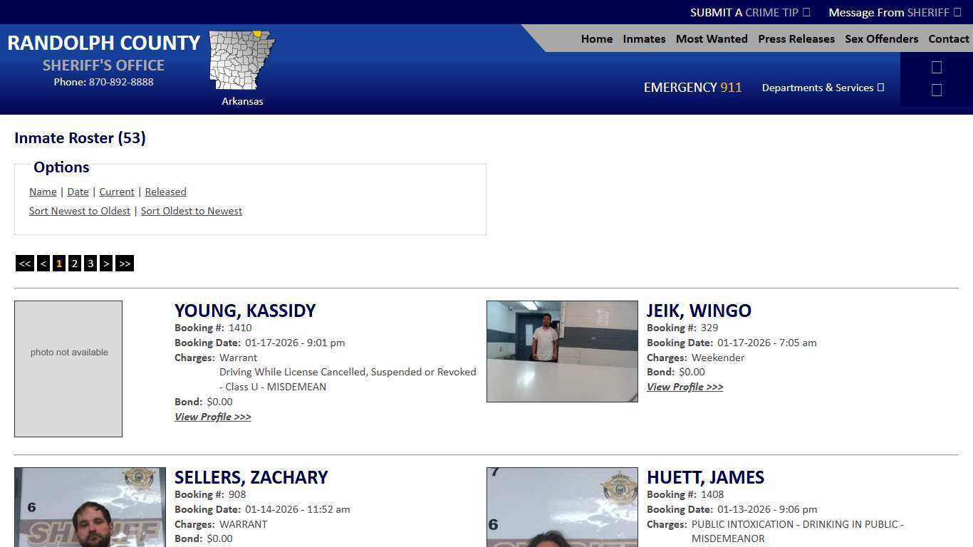 Inmate Roster - Current Inmates Booking Date Descending - Randolph County Sheriff AR